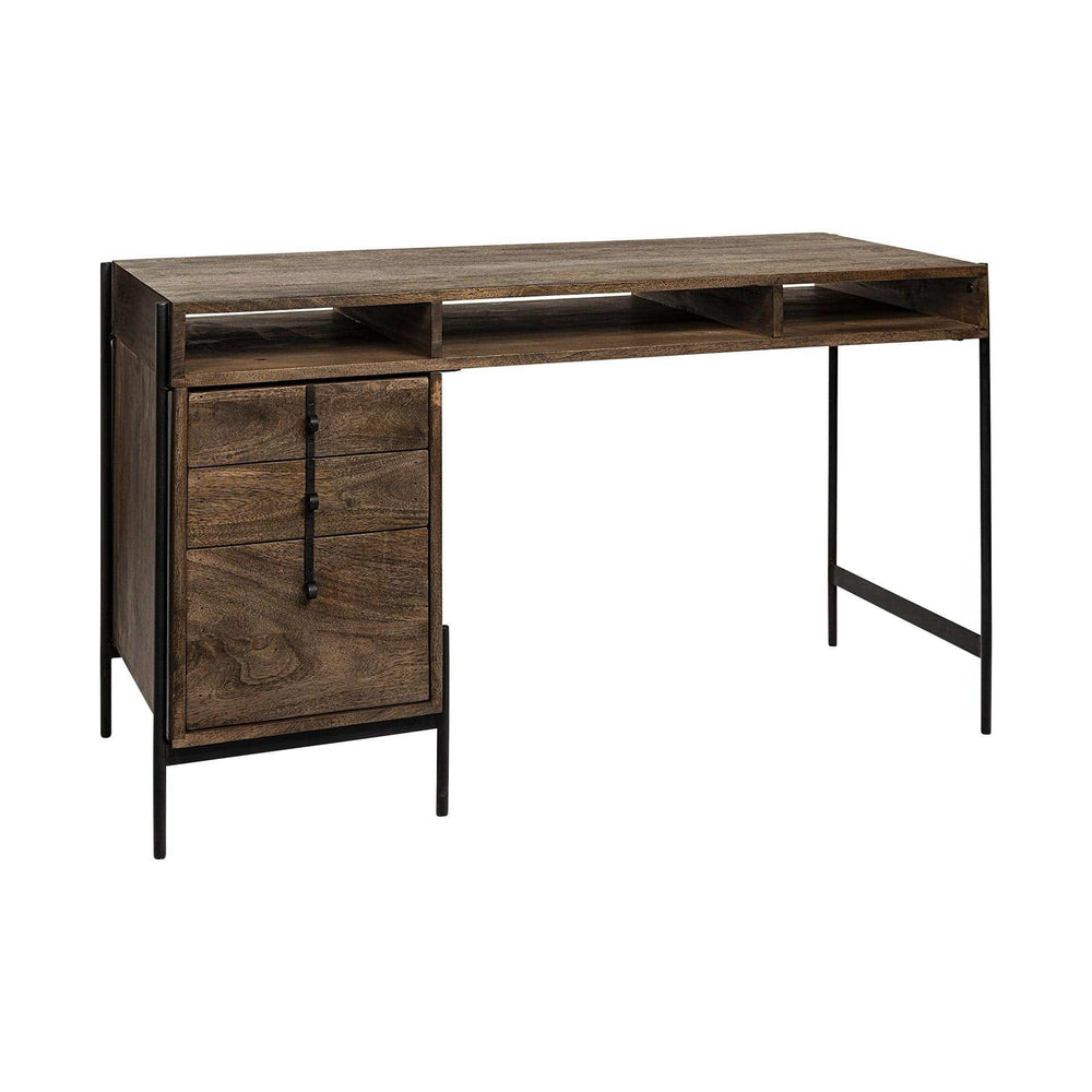 Medium Brown Wooden Writing Desk With 3 Drawers And 3 Open Shelves - Homeroots - Flyclothing LLC
