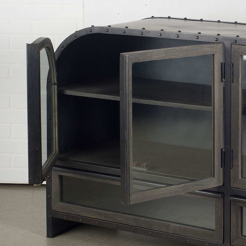 Rounded Edge Dark Brown Mango Wood Finish Sideboard With 2 Cabinets And 2 Drawers - Homeroots - Flyclothing LLC