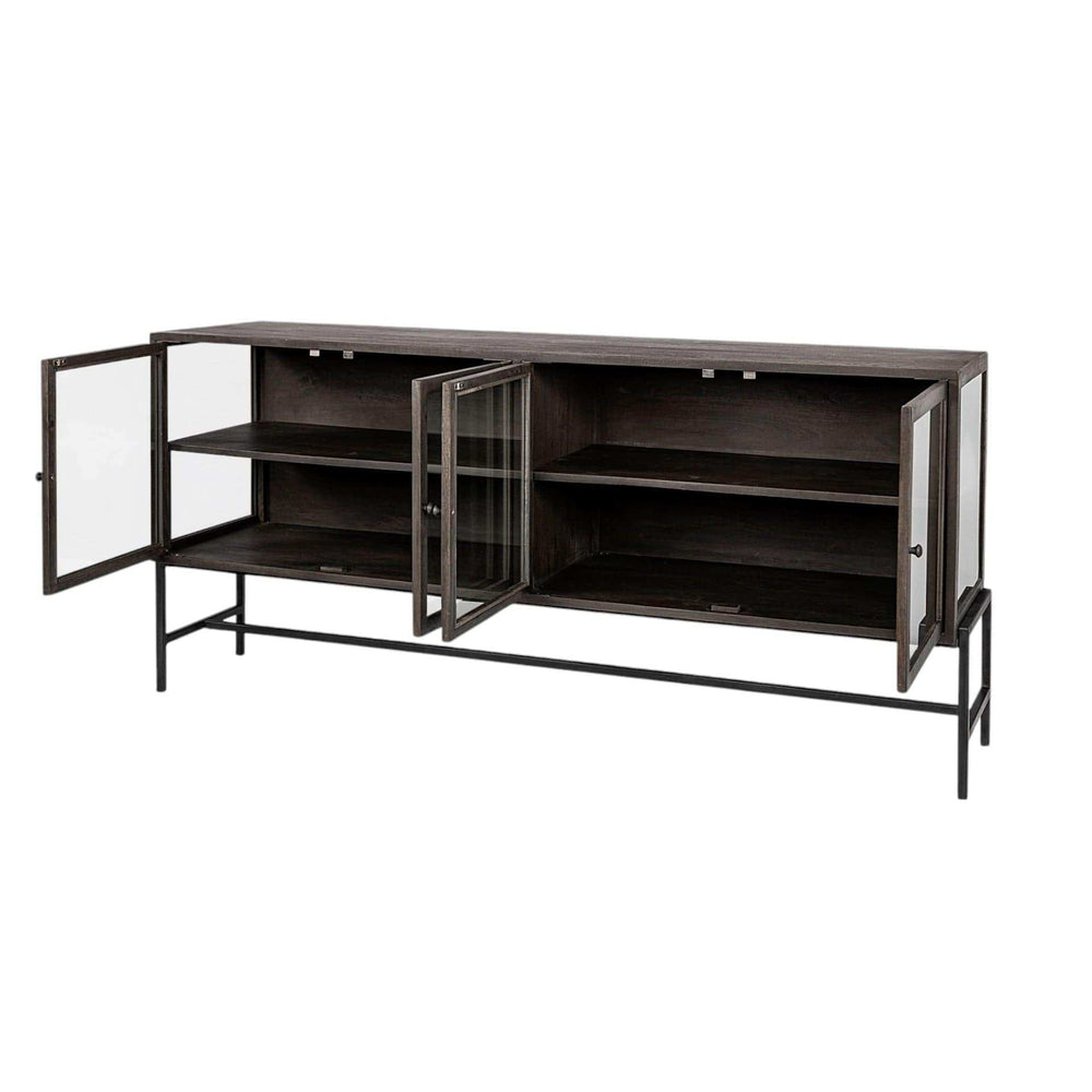 Black Solid Mango Wood Finish Sideboard With 4 Glass Cabinet Doors - Homeroots - Flyclothing LLC