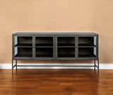 Black Solid Mango Wood Finish Sideboard With 4 Glass Cabinet Doors - Homeroots - Flyclothing LLC