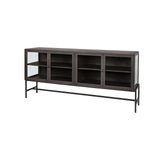 Black Solid Mango Wood Finish Sideboard With 4 Glass Cabinet Doors - Homeroots - Flyclothing LLC