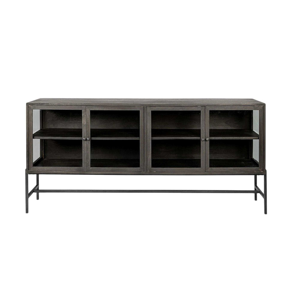 Black Solid Mango Wood Finish Sideboard With 4 Glass Cabinet Doors - Homeroots - Flyclothing LLC