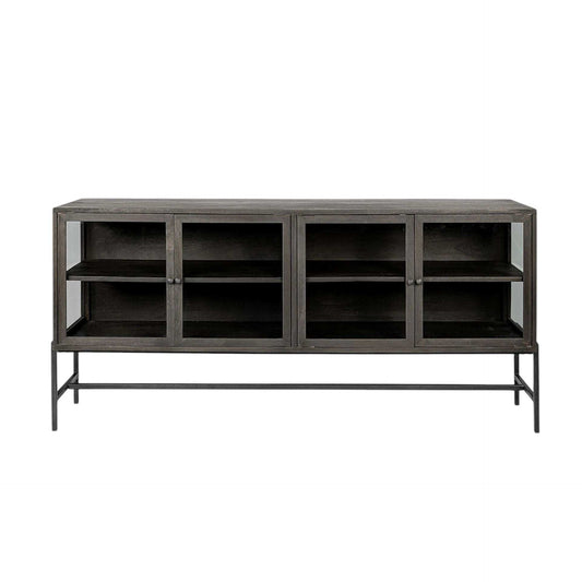 Black Solid Mango Wood Finish Sideboard With 4 Glass Cabinet Doors - Homeroots - Flyclothing LLC