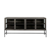 Black Solid Mango Wood Finish Sideboard With 4 Glass Cabinet Doors - Homeroots - Flyclothing LLC