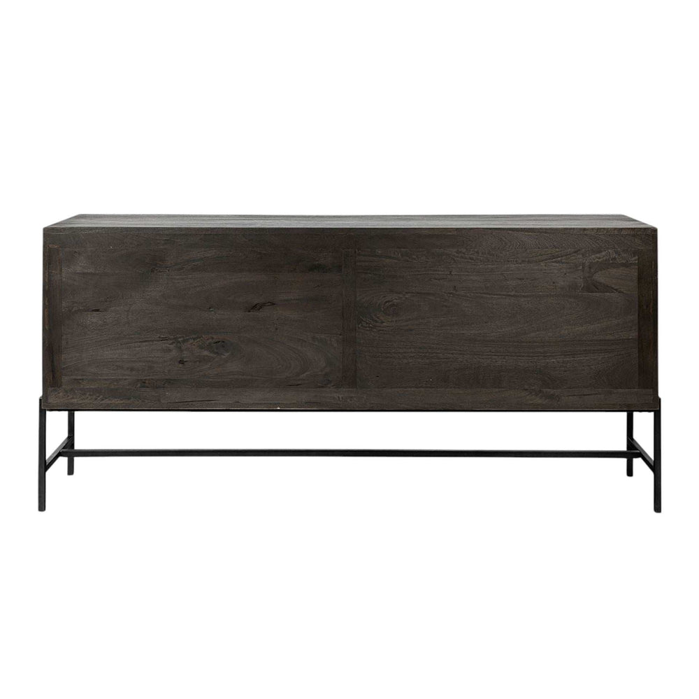 Black Solid Mango Wood Finish Sideboard With 4 Glass Cabinet Doors - Homeroots - Flyclothing LLC