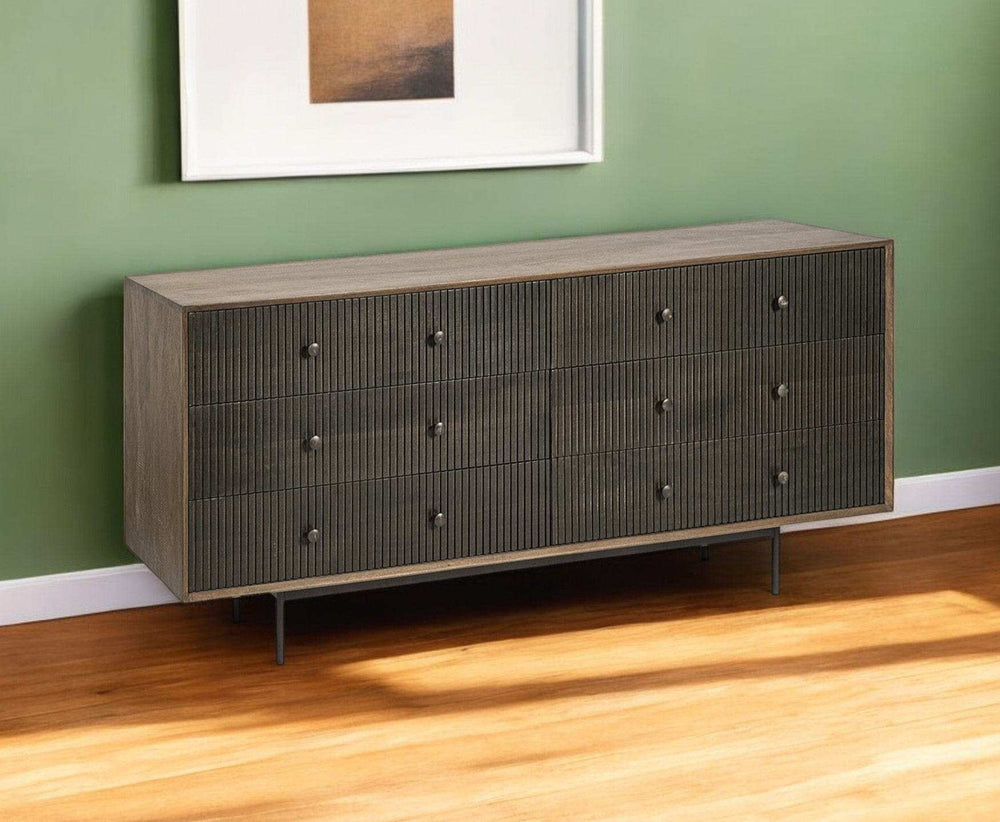 Medium Brown Solid Mango Wood Finish Sideboard With 6 Easy Sliding Drawers - Homeroots - Flyclothing LLC