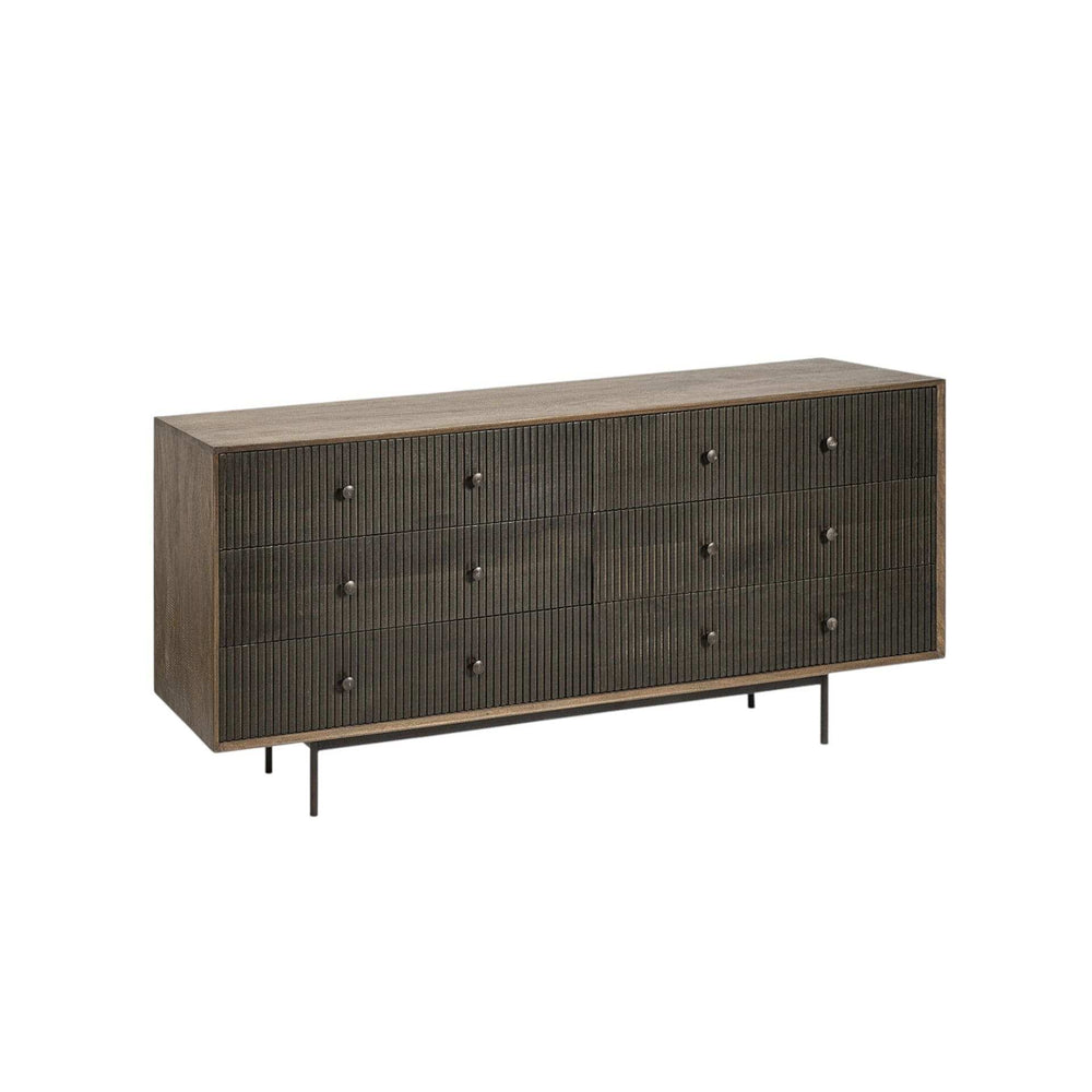Medium Brown Solid Mango Wood Finish Sideboard With 6 Easy Sliding Drawers - Homeroots - Flyclothing LLC