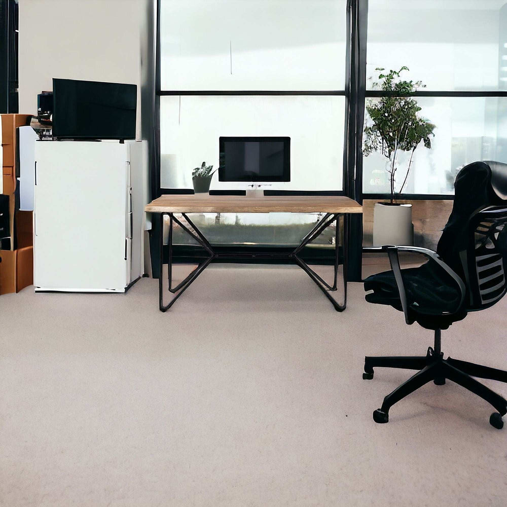 Medium Brown Live Edge Acacia Wood Finish Office Desk With Black Matte Butterfly Wing Shaped Base - Homeroots - Flyclothing LLC