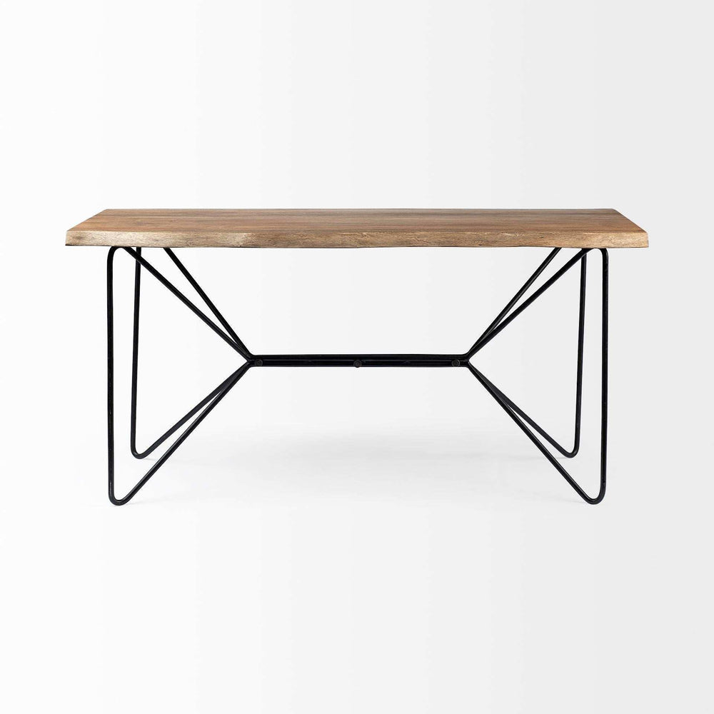 Medium Brown Live Edge Acacia Wood Finish Office Desk With Black Matte Butterfly Wing Shaped Base - Homeroots - Flyclothing LLC