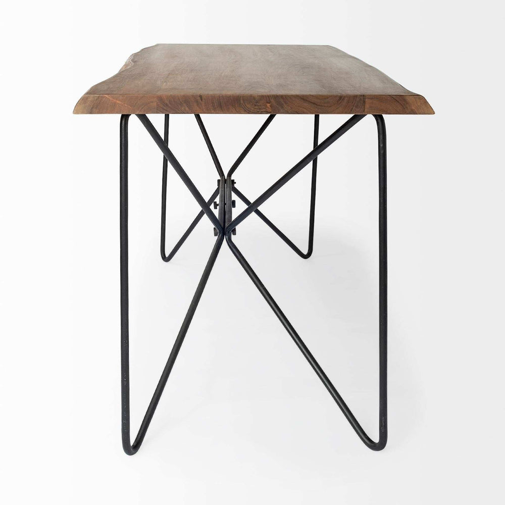 Medium Brown Live Edge Acacia Wood Finish Office Desk With Black Matte Butterfly Wing Shaped Base - Homeroots - Flyclothing LLC