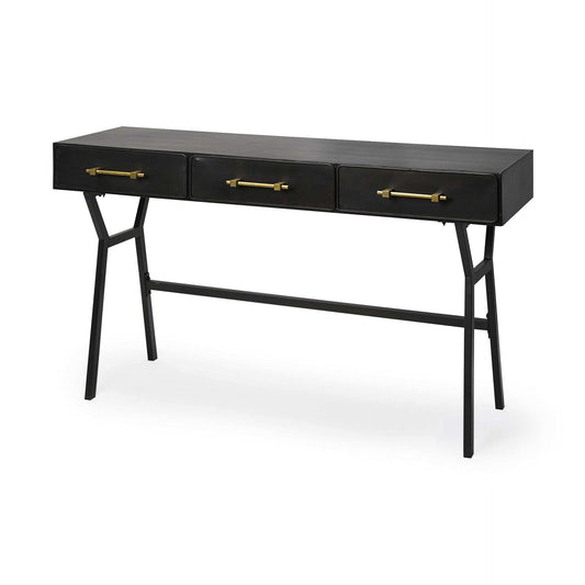 Black Metal Matte Finish Writing Desk With 3 Drawers - Homeroots - Flyclothing LLC