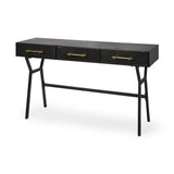 Black Metal Matte Finish Writing Desk With 3 Drawers - Homeroots - Flyclothing LLC