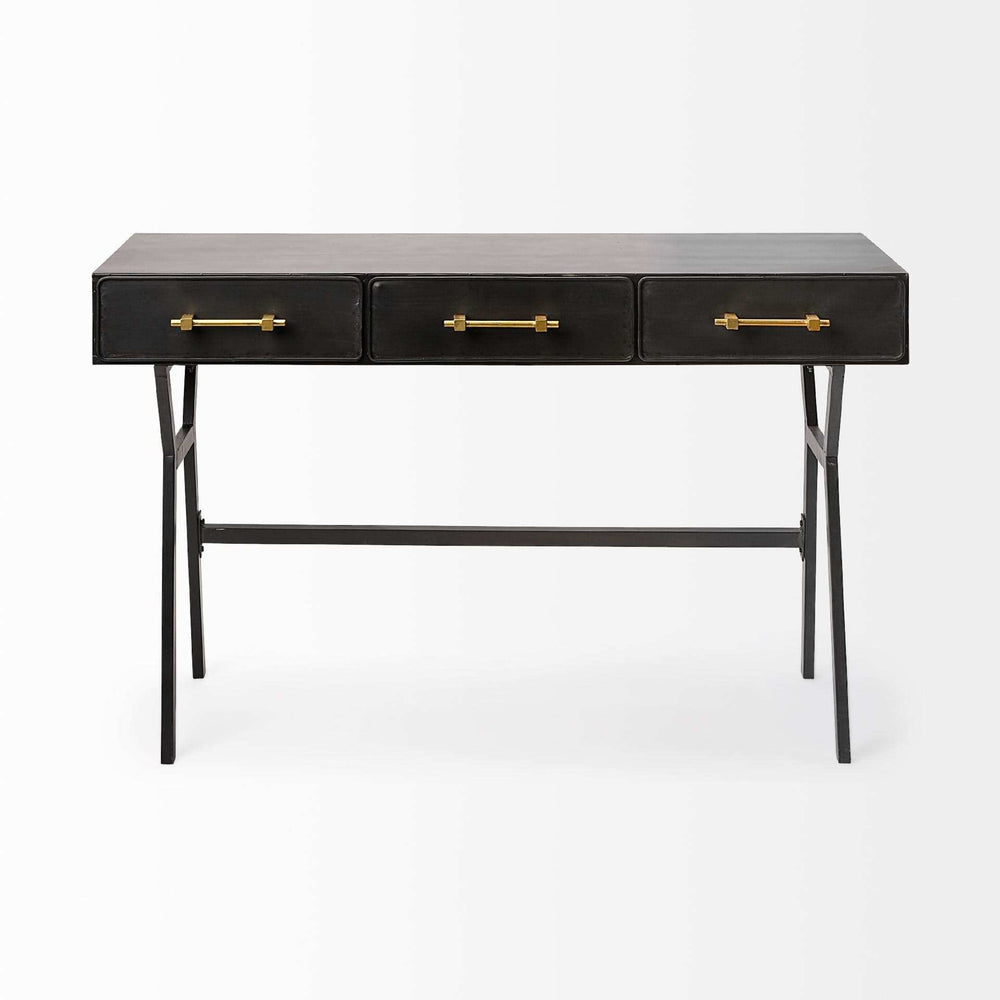Black Metal Matte Finish Writing Desk With 3 Drawers - Homeroots - Flyclothing LLC