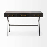 Black Metal Matte Finish Writing Desk With 3 Drawers - Homeroots - Flyclothing LLC