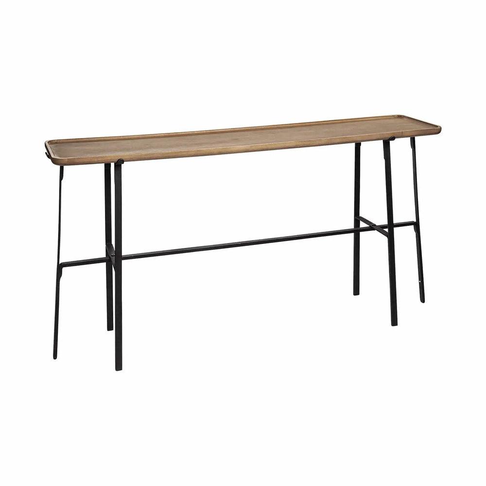 14" Brown and Black Solid Wood Trestle Console Table - Homeroots - Flyclothing LLC