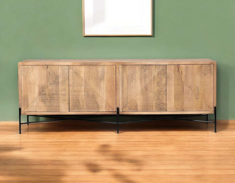 Brown Solid Mango Wood Finish Sideboard With 4 Cabinet Doors - Homeroots - Flyclothing LLC