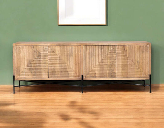 Brown Solid Mango Wood Finish Sideboard With 4 Cabinet Doors - Homeroots - Flyclothing LLC