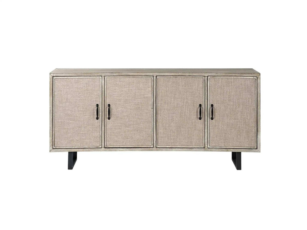 Light Brown Solid Wood Sideboard With 4 Fabric Covered Cabinet Doors - Homeroots - Flyclothing LLC