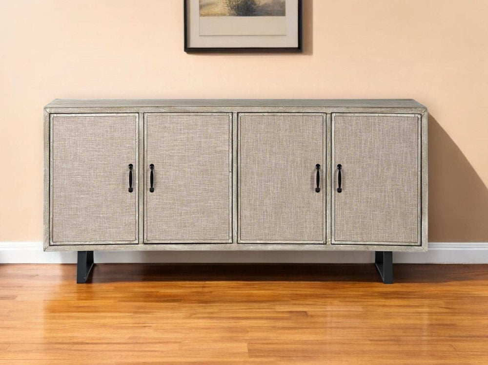Light Brown Solid Wood Sideboard With 4 Fabric Covered Cabinet Doors - Homeroots - Flyclothing LLC