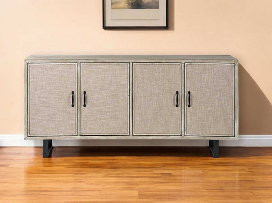 Light Brown Solid Wood Sideboard With 4 Fabric Covered Cabinet Doors - Homeroots - Flyclothing LLC
