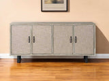 Light Brown Solid Wood Sideboard With 4 Fabric Covered Cabinet Doors - Homeroots - Flyclothing LLC