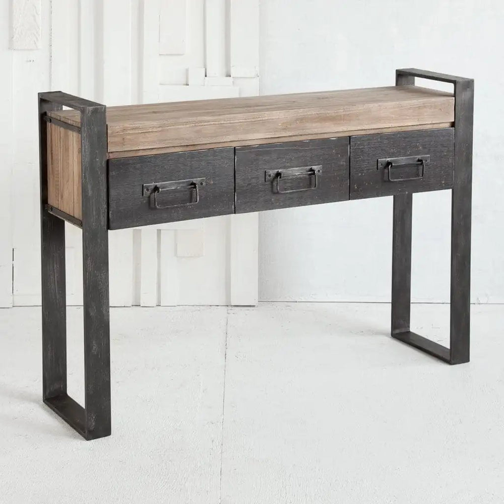 12" Brown and Black Solid Wood Sled Console Table And Drawers - Homeroots - Flyclothing LLC