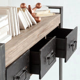 12" Brown and Black Solid Wood Sled Console Table And Drawers - Homeroots - Flyclothing LLC
