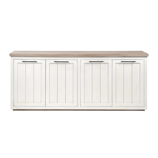 Brown Solid Mango Wood Top & White Frame Sideboard With 4 Cabinet Doors - Homeroots - Flyclothing LLC