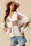 SO ME Checkered Button Front Ribbed Sweater Cardigan - Trendsi - Flyclothing LLC