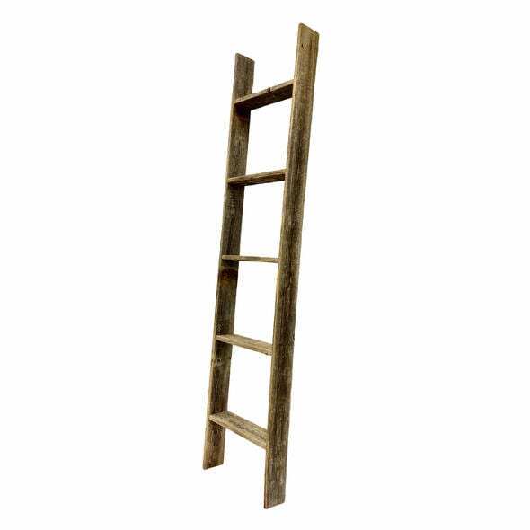 5 Step Rustic Weathered Grey Wood Ladder Shelf - Homeroots - Flyclothing LLC