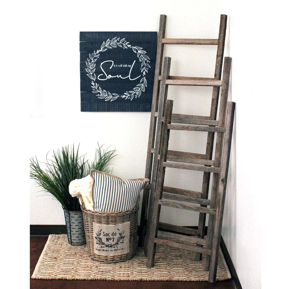 6 Step Rustic Smoky Black Wood Ladder Shelf - Homeroots - Flyclothing LLC