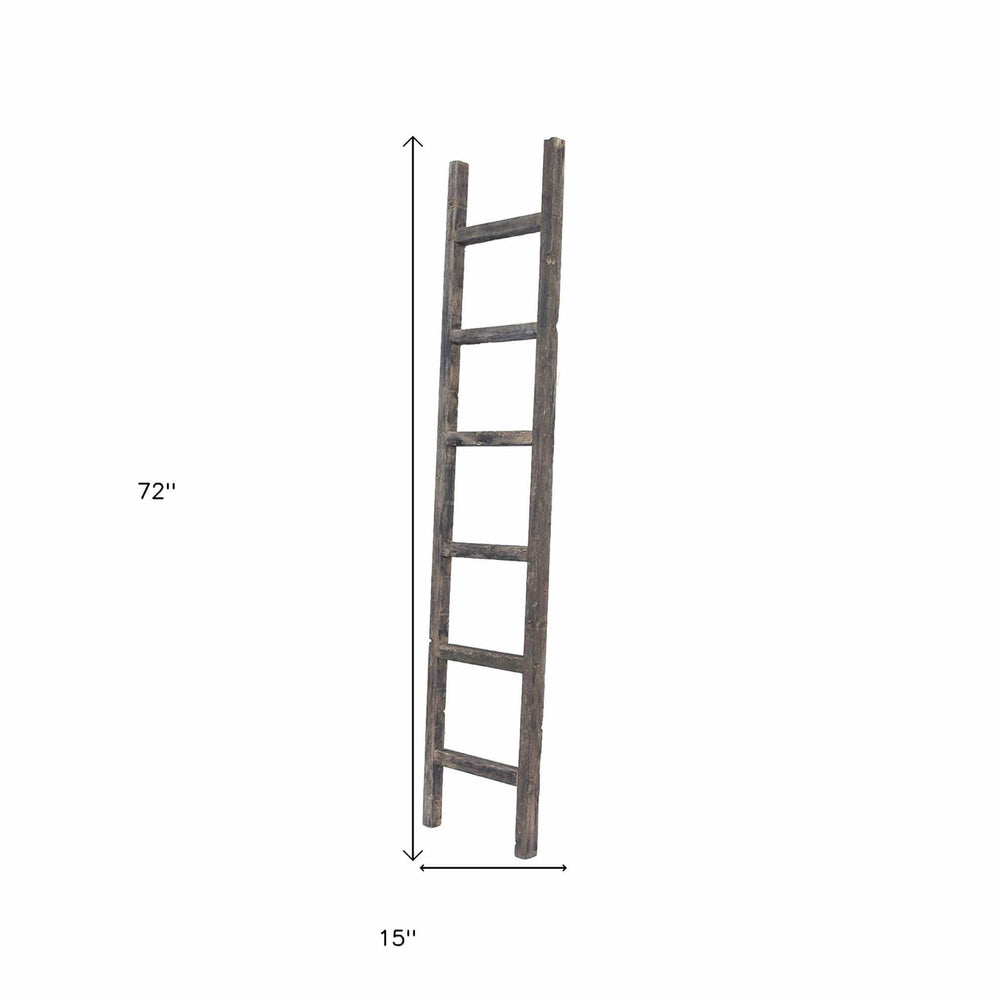 6 Step Rustic Smoky Black Wood Ladder Shelf - Homeroots - Flyclothing LLC