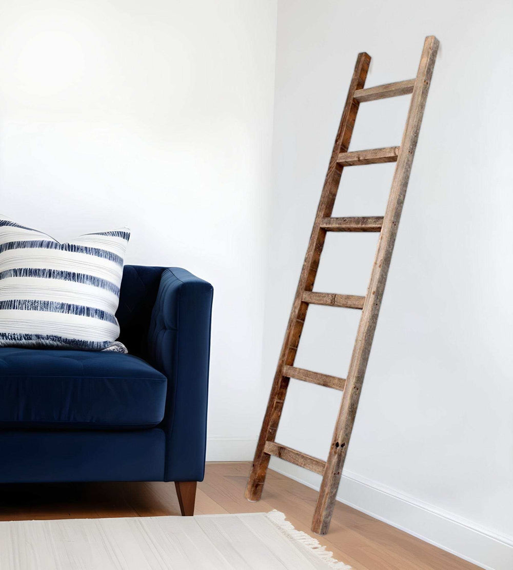 Six Step Rustic Weathered Grey Wood Ladder Shelf - Homeroots - Flyclothing LLC