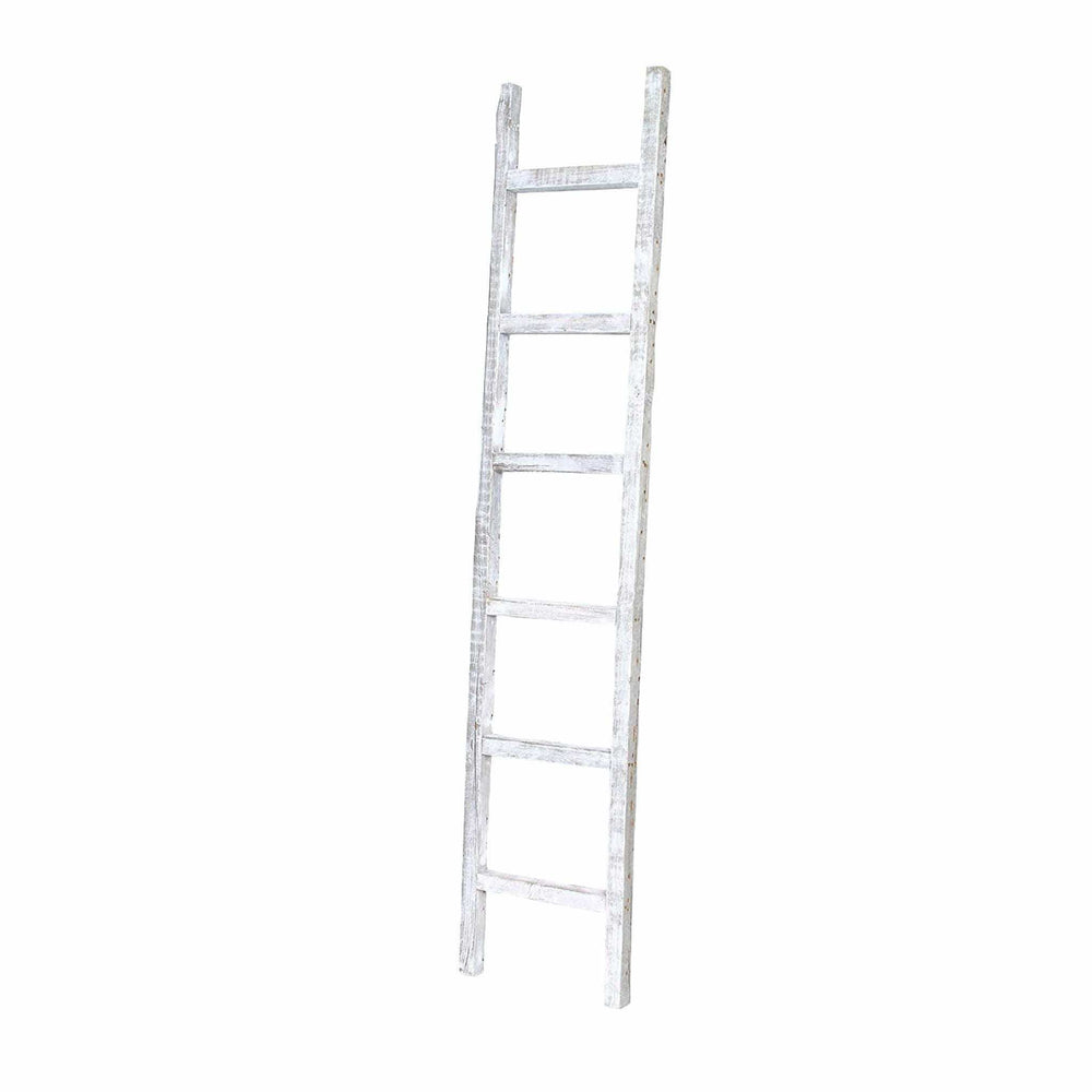 6 Step Rustic White Wash Wood Ladder Shelf - Homeroots - Flyclothing LLC
