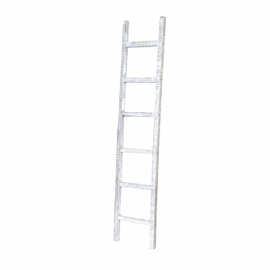 6 Step Rustic White Wash Wood Ladder Shelf - Homeroots - Flyclothing LLC