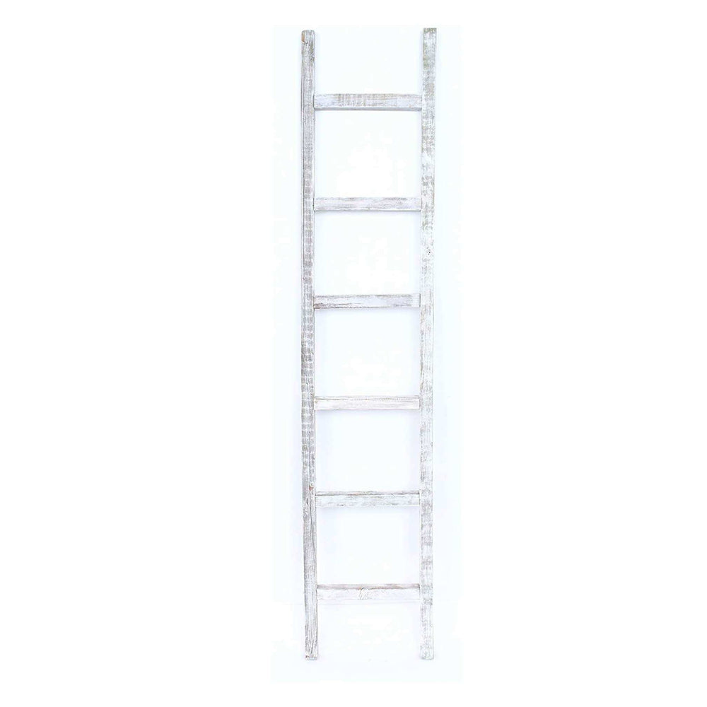 6 Step Rustic White Wash Wood Ladder Shelf - Homeroots - Flyclothing LLC