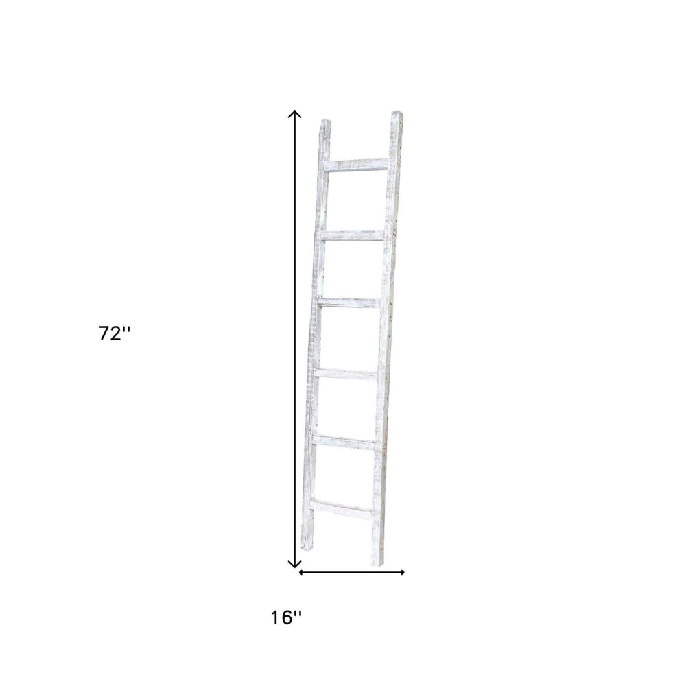 6 Step Rustic White Wash Wood Ladder Shelf - Homeroots - Flyclothing LLC