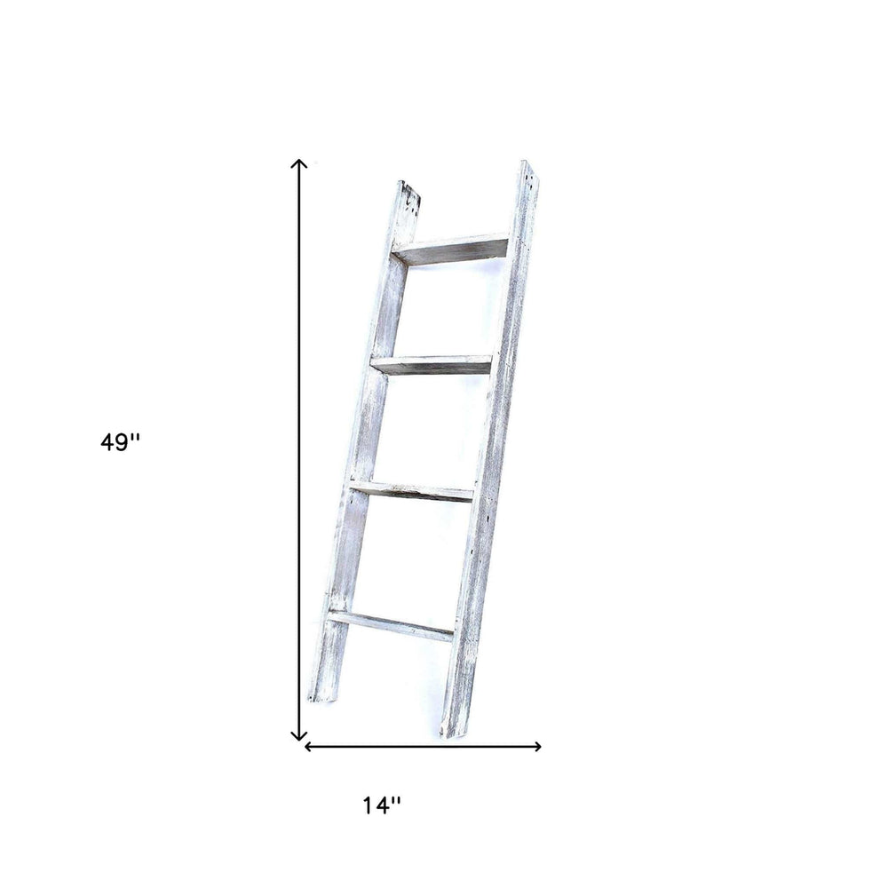 49" Whitewash Rustic Four Step Wood Ladder Shelf - Homeroots - Flyclothing LLC