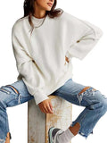 Round Neck Long Sleeve Sweater - Trendsi - Flyclothing LLC