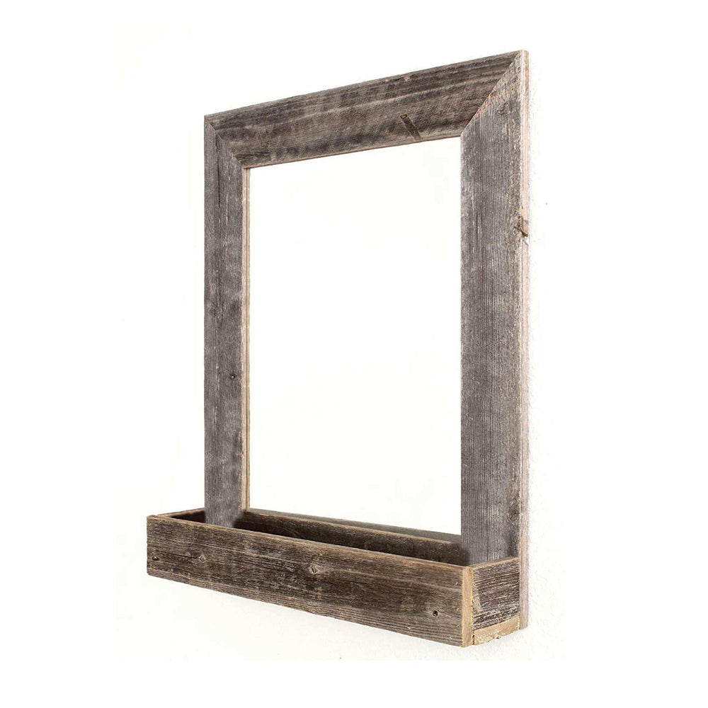 Rustic Weathered Gray Reclaimed Wood Plank Mirror With Shelf - Homeroots - Flyclothing LLC