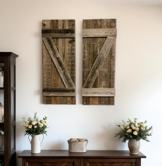 Set of Two 36" X 14" Gray Solid Wood Wall Decor - Homeroots