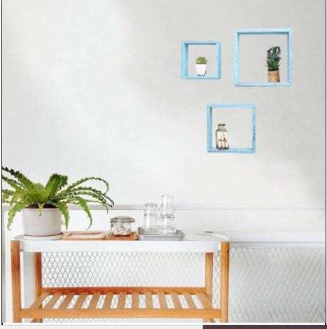 Set Of 3 Square Robins Egg Blue Reclaimed Wood Open Box Shelve - Homeroots - Flyclothing LLC