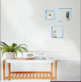 Set Of 3 Square Robins Egg Blue Reclaimed Wood Open Box Shelve - Homeroots - Flyclothing LLC