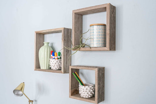 Set Of 3 Square Smoky Black Reclaimed Wood Open Box Shelve - Homeroots - Flyclothing LLC