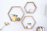 Set Of 3 Hexagon Rustic Natural Weathered Grey Wood Open Box Shelve - Homeroots - Flyclothing LLC