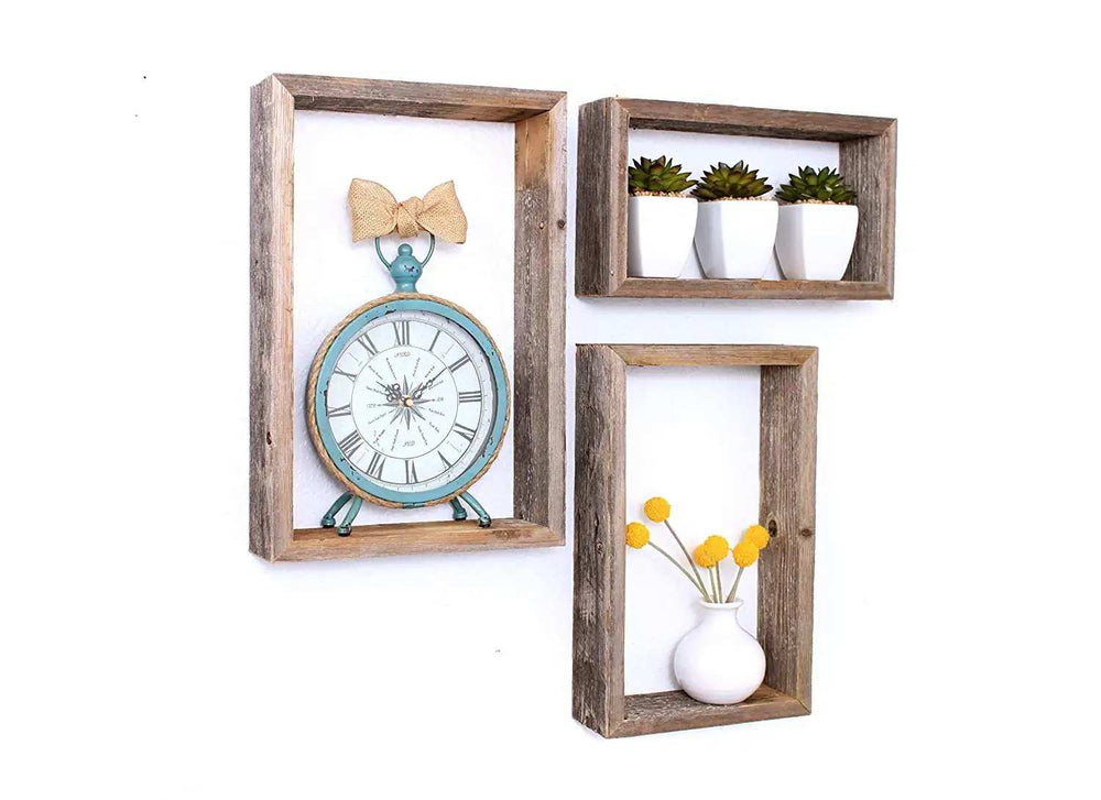 Rustic Farmhouse Set Of 3 Rectangle Shadow Box Shelves - Homeroots - Flyclothing LLC