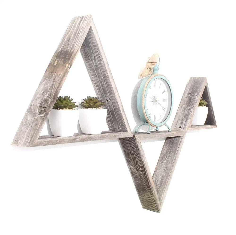 Set Of 3 Triangle Rustic Natural Weathered Grey Wood Open Box Shelve - Homeroots - Flyclothing LLC