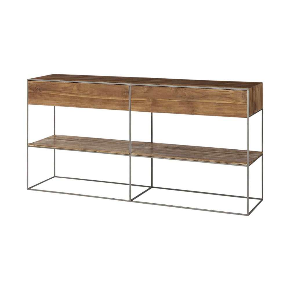 Brown Wood And Silver Metal Frame With 2 Drawer And Sideboard - Homeroots - Flyclothing LLC