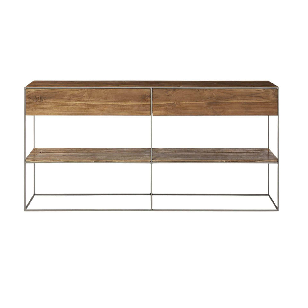 Brown Wood And Silver Metal Frame With 2 Drawer And Sideboard - Homeroots - Flyclothing LLC