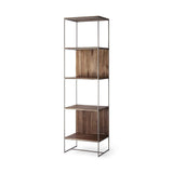 Brown Wood And Silver Metal Frame With 4 Shelf Shelving Unit - Homeroots - Flyclothing LLC
